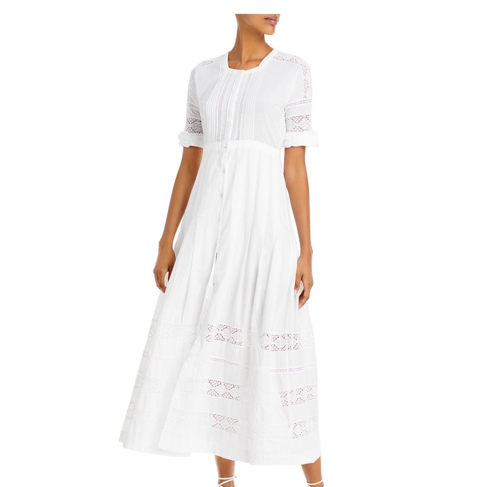 LOVESHACKFANCY
Edie Lace Short Sleeve Midi Shirt Dress